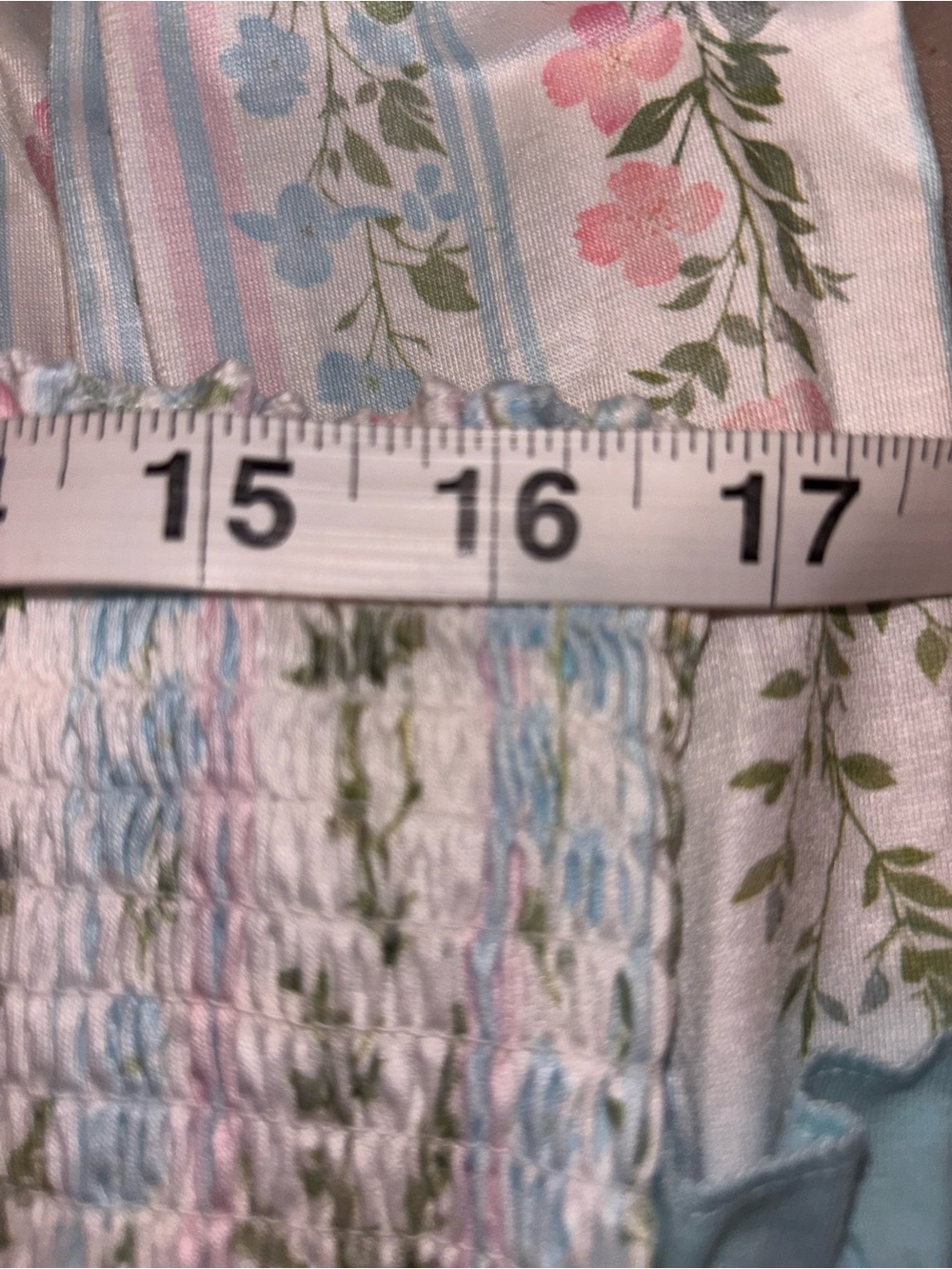 NWT Abby & Evie Cottagecore Floral Maxi Dress Blue Pink Smocked Tiered Size L - Picture 5 of 8